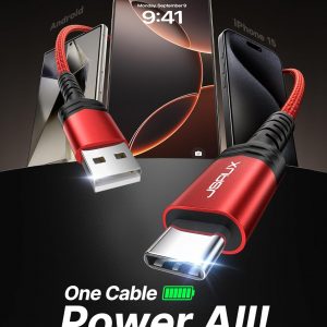 JSAUX USB C Cable [2-Pack 6.6ft], USB A to USB Cord Fast Charging for iPhone 17, iPhone Air, iPhone 17 Pro, iPhone 17 Pro Max, iPhone 16/iPhone 15 Series, Samsung S20 S10, Note 20 10, Car Play – Red
