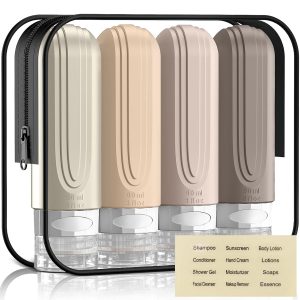 Travel Bottles for Toiletries, 3oz TSA Approved Travel Size Toiletries, Silicone Leak-Proof Refillable Containers, Squeezable Liquid Essentials Bottles W/Clear Bag (CREAM)