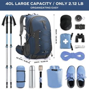 Maelstrom Hiking Backpack,Camping Backpack,40L Waterproof Hiking Daypack with Rain Cover,Lightweight Travel Backpack,Blue