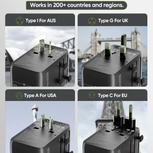 70W GaN Universal Travel Adapter, 6-in-1 Foldable International Wall Charger with Retractable Cable, USB-C PD Fast Charging for Laptop/Phone for US/EU/UK/AU Over 200 Countries