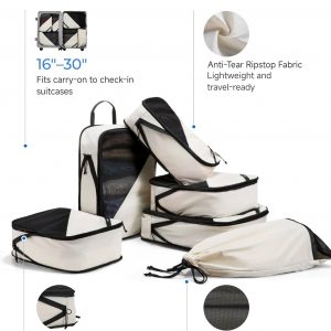 LUGGEX 6 Set Compression Packing Cubes for Travel, Lightweight Luggage Organizers Bags, Suitcase Organizer with Shoe Bag Travel Accessories Essentials for Carry on & Checked