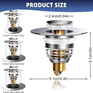 AURUZA 2 Pack Universal Bathroom Sink Stopper, Strainer for 1.1-1.5 Inch Bullet Core Push Type Basin Pop Up Drain Filter,Bathtub Converter with Anti Clogging Basket Hair Catcher