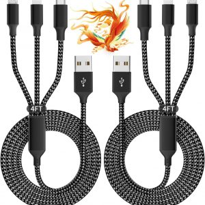 IDISON Multi Charging Cable(2Pack 4FT), 3 in 1 USB Charging Cable for Multiple Devices, Braided Universal Phone Charger Cord with Type-C, Micro USB, IP Port for iPhone17/16/14/Android Phones and More