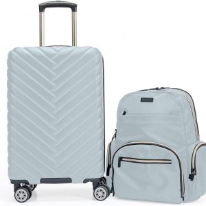Kenneth Cole REACTION Madison Square Lightweight Hardside Chevron Expandable Spinner Luggage, Slate, 2-Piece (20″ Carry On + Sophie Backpack)
