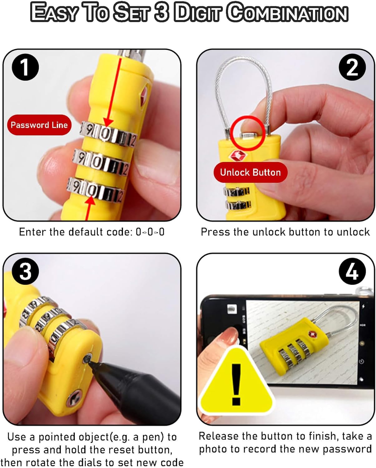 TSA Approved Combination Luggage Locks & 4 Zipper Locks Anti Theft - 3 Digit Re-Settable Code Lock with Zinc Alloy Body, Ultimate Travel Security Bundle for Suitcase, Backpack & Carry-On - Image 6
