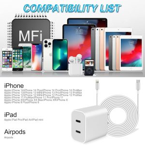 iPhone 14 Super Fast Charger,Dual Port USB C Charger,iPhone Charger Fast Charging Block,Quick Apple USB C Wall Adapter Plug,2Pack Type C Lightning Cable For iPhone 14/13/12/11/ProMax/MiNi/XR/SE/8 Plus