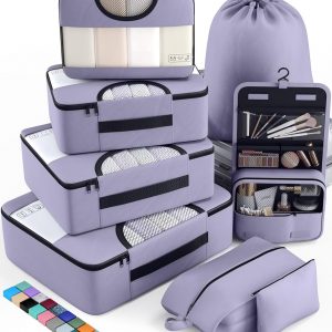 Veken 8 Set Packing Cubes for Travel Essentials, Suitcase Organizer Bags in 4 Sizes, Carry-On Luggage Accessories with Large Laundry & Hanging Toiletry Bag, Must-Have for Airplane, Road Trip & Camping