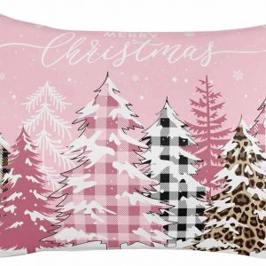 Pillowcase 20×26 Inch – Standard Merry Christmas Pink Plaid Leopard Xmas Tree Winter Snowflake Soft Brushed Microfiber Pillow Covers with Hidden Zipper Bed Pillow Shams for Bedroom Sofa Car, 1pcs