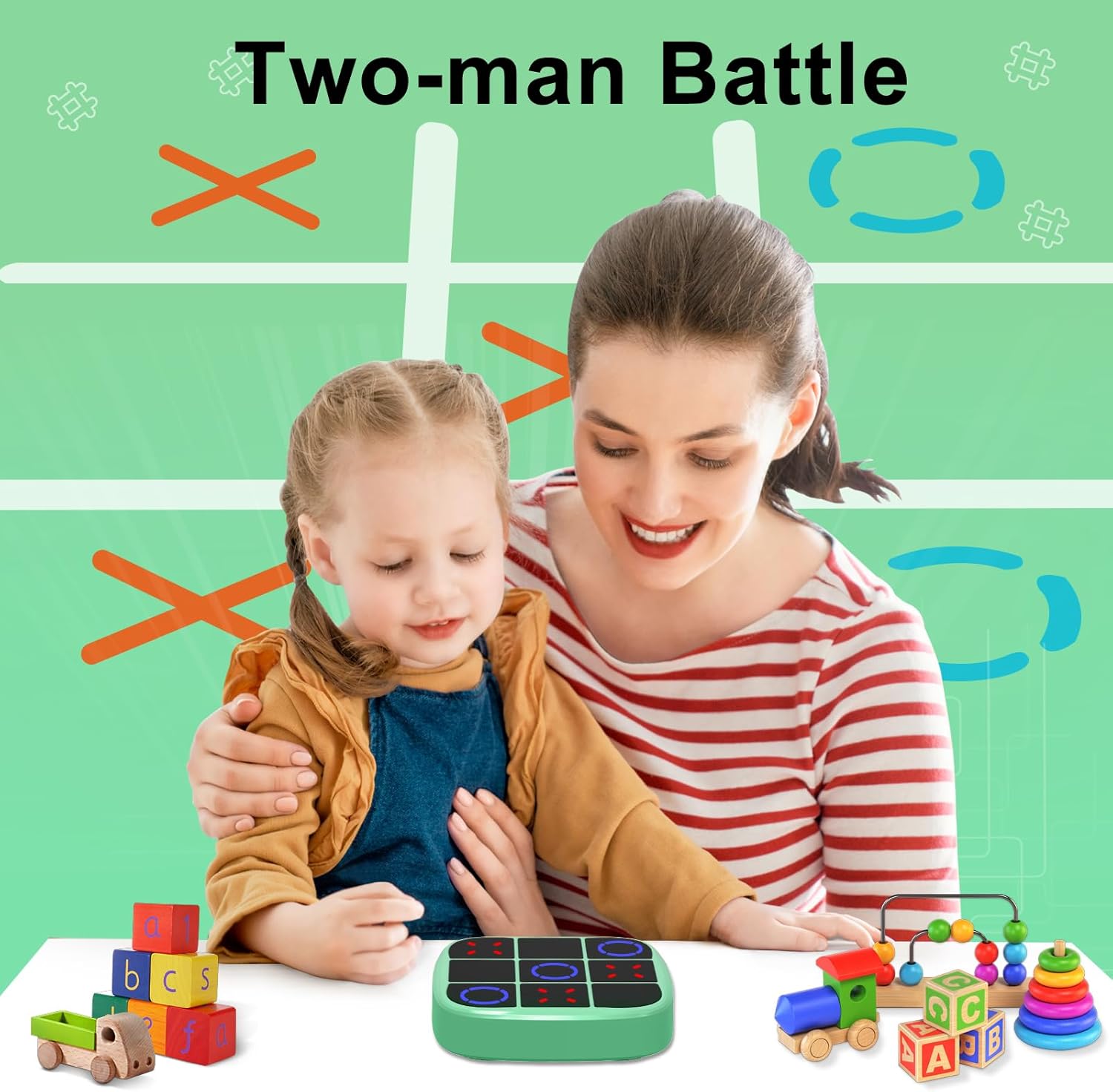 Tic-Tac-Toe Bolt Game, 4-in-1 Handheld Puzzle Games Console, Electronic Tic-Tac-Toe Game for Educational and Memory Growth, Portable Travel Games for Car Ride, Board Games for Kids and Adults (Cyan) - Image 6