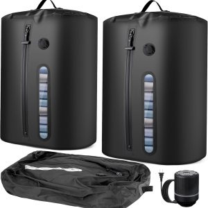 Vacuum Bags for Travel with Pump, Vacuum Packing Cubes for Travelers, Vacuum Seal Bags for Clothing, Reusable IP68 Waterproof Airless Travel Bags for Luggage, Suitcase (Black 2PC + Pump)