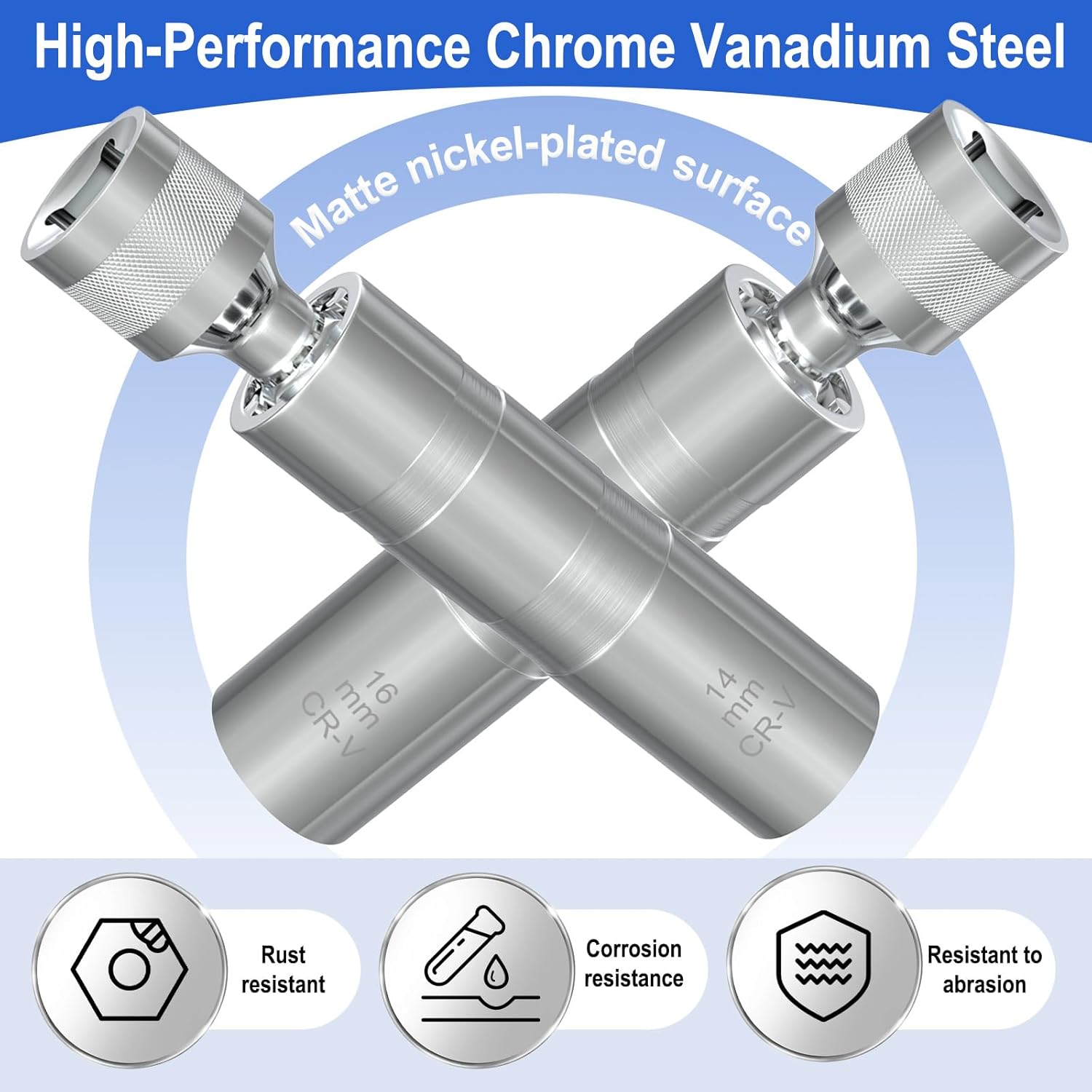 14mm&16mm Spark Plug Socket Set, Thin Wall 3/8" Drive Spark Plug Sockets Removal Tool, 12 Point, Magnetic Swivel Spark Plugs Socket for Most Car Models - Image 4