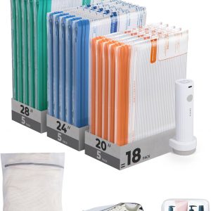 BAGSMART Vacuum Storage Bags for Travel with Rechargeable Air Pump, 18 Pack Portable Space Saver Bags for Travel & Home, Vacuum Compression Seal Bag for Clothing, Blanket, Duvets