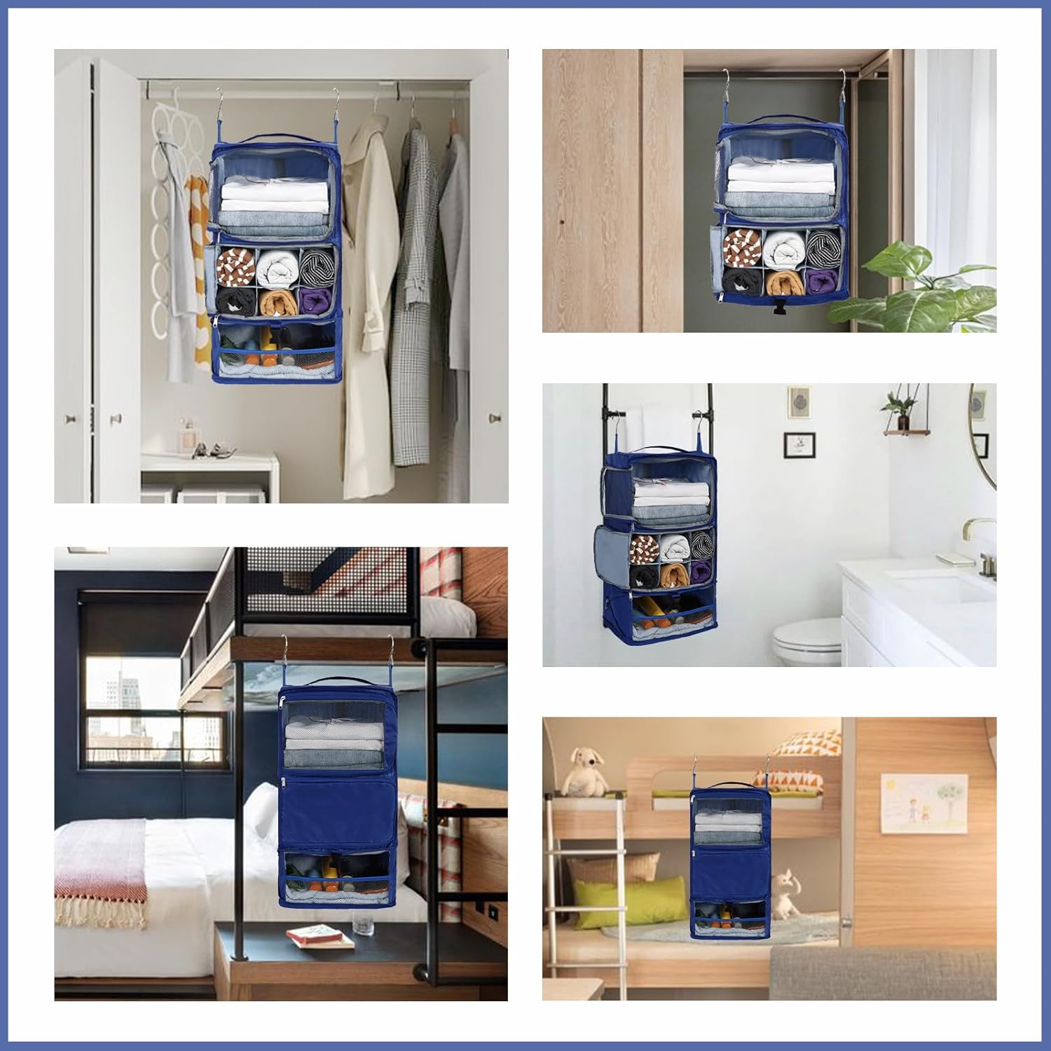 Surblue Hanging Shelves Travel Storage Bag Compression Packing Cube for Suitcase Collapsible with Extension Layer Large Capacity, Blue,XL - Image 7
