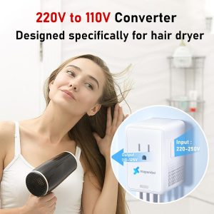 Upgraded Voltage Converter US to Europe for Hair Dryers 220V to 110V Converter with Fast Charging – Compact Travel Design with 3 USB-A + 1 USB-C Universal Travel Adapter for France Germany (White)