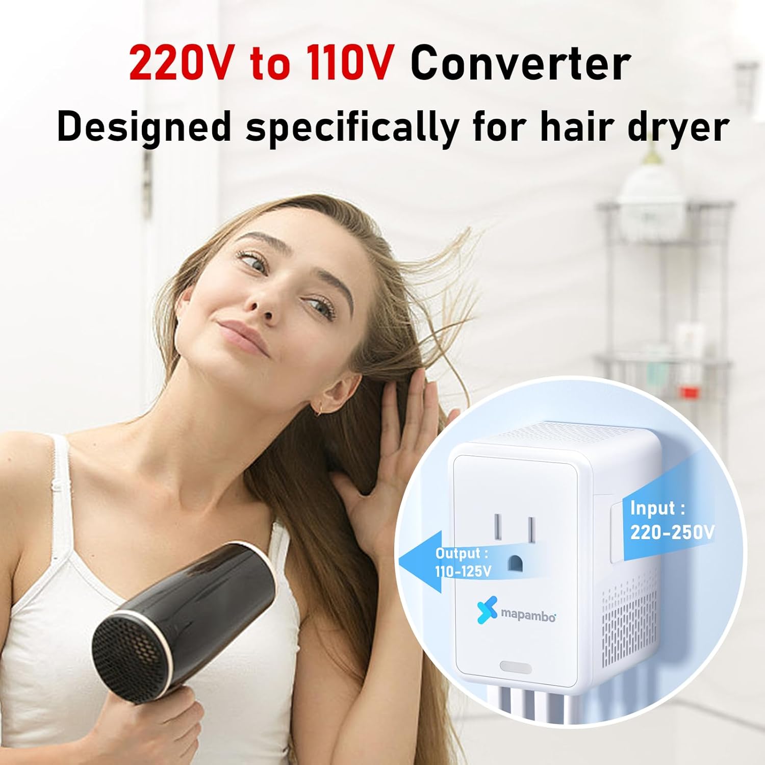 Upgraded Voltage Converter US to Europe for Hair Dryers 220V to 110V Converter with Fast Charging - Compact Travel Design with 3 USB-A + 1 USB-C Universal Travel Adapter for France Germany (White) - Image 2
