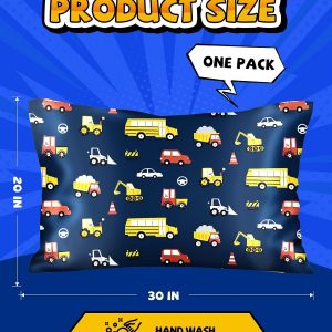 Miss Adola Silk Pillowcase for Kids – 30 x 20 Inches Queen Size Mulberry Silk Pillow Case with Zipper Cute Cartoon Kawaii Teens Girls Boys Pillowcase for Hair and Skin, Red Yellow Car