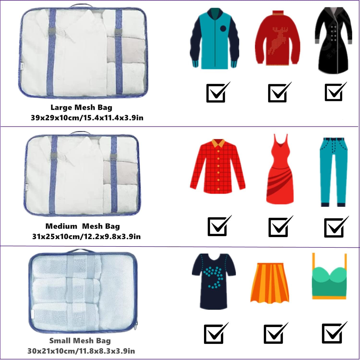 7 Set Packing Cubes Compression, Travel Packing Organizers Cubes, Clothes Storage Bags, Luggage Suitcase Organizer Bags, Travel Bag Organizer Packing Bags for Carry on Suitcase (Navy Blue) - Image 2