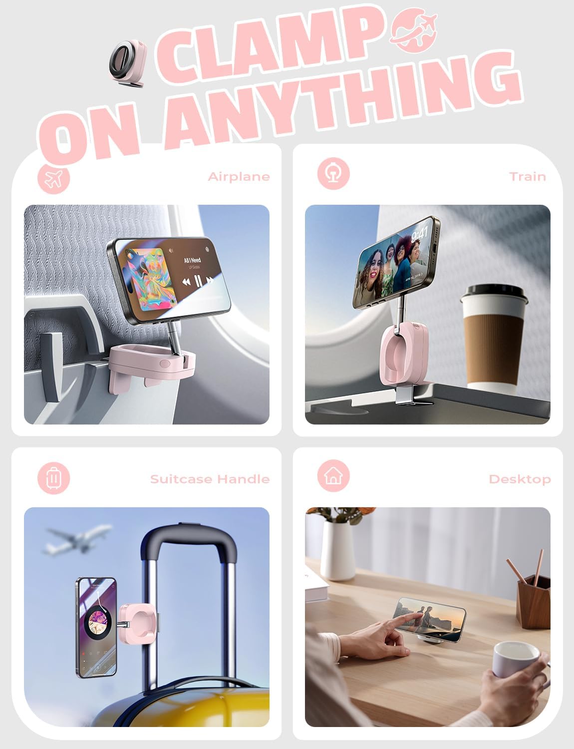 LISEN Airplane Phone Holder Travel Essentials for Women Long Flight Essentials Must Haves Handsfree for MagSafe Phone Stand Beach Vacation Cruise Essentials 2025 for iPhone 16 Pink - Image 7