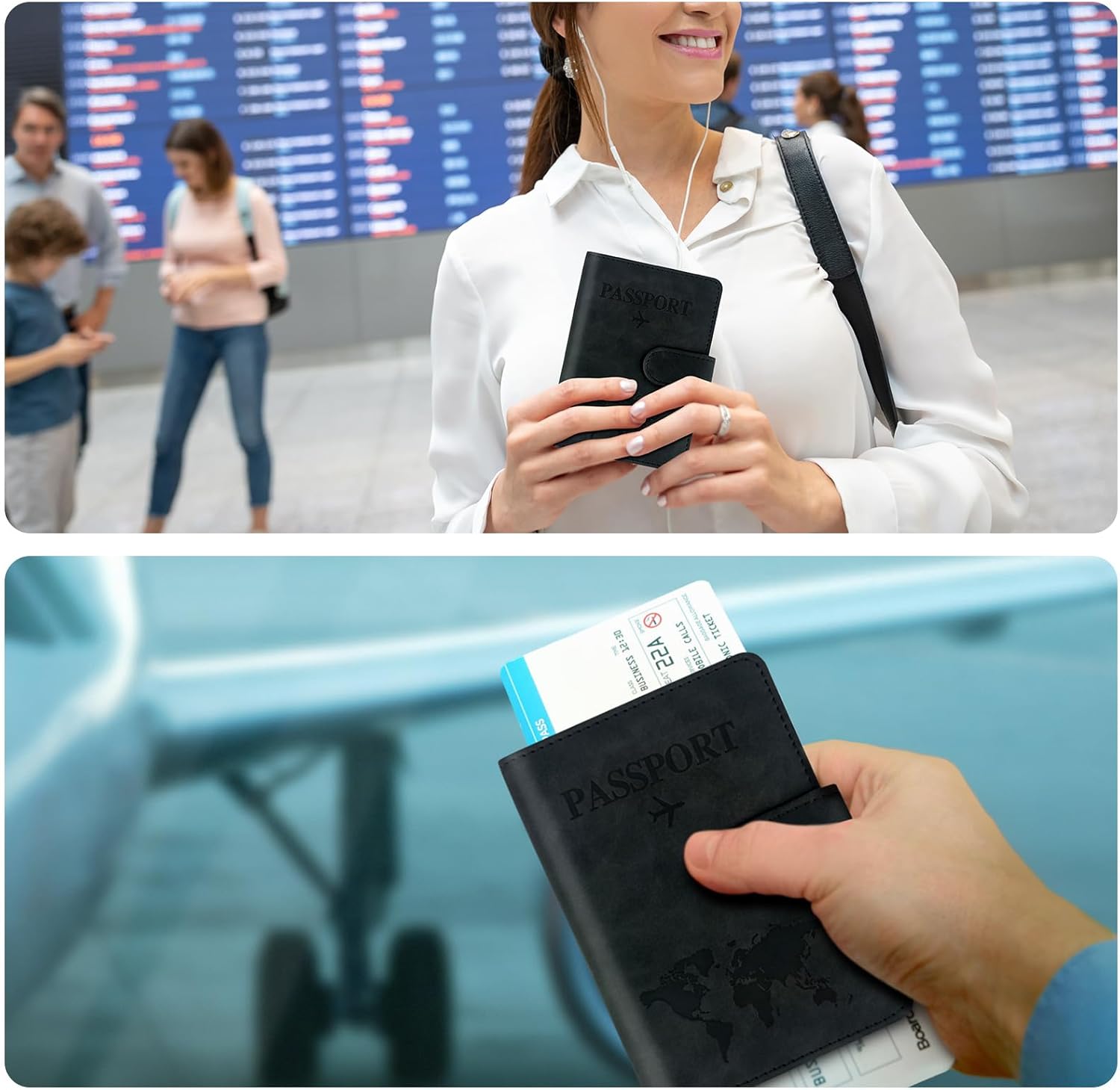 Passport Wallet Holder - Slim Travel Organizer Cover for Women & Men, Essentials Accessory (Black) - Image 6