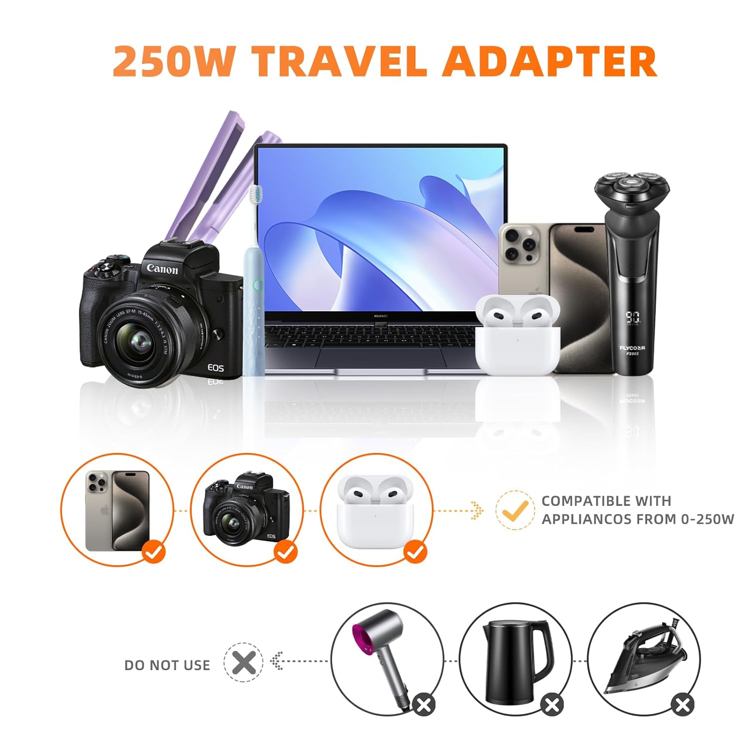 Yinleader 220V to 110V Voltage Converter us to Europe Travel Adapter for Hair Straightener/Curling Iron Step Down Transformer with USB-C (20W PD) Charging and UK/AU/EU Worldwide Plug Adapter (Black) - Image 5