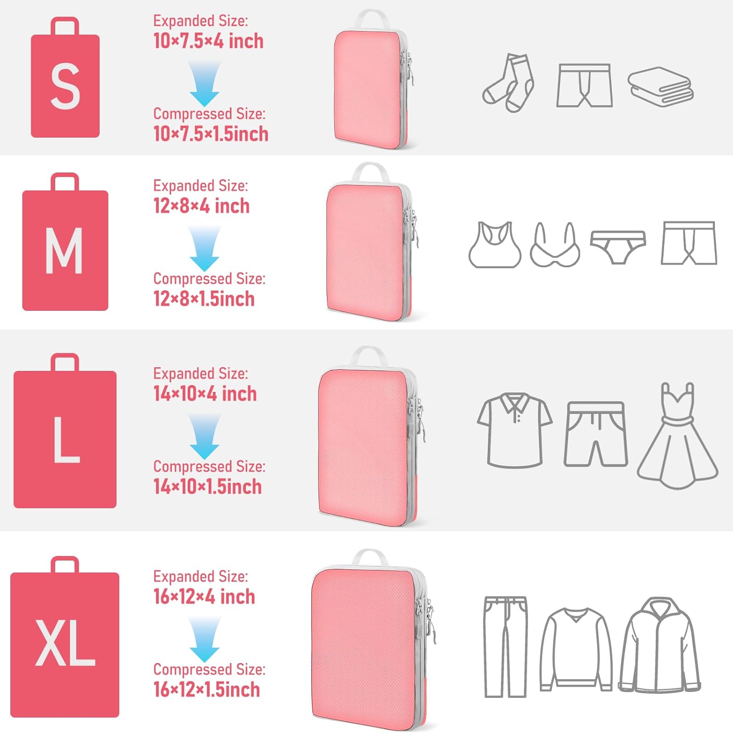 Compression Packing Cubes for Travel 4 Set Luggage Packing Organizer Bag Compressible Expandable Organizer Cubes For Carry On Luggage Suitcase Travel Essentials Accessories for Women Men - Image 4