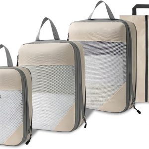 Enjour 4 Sets Compression Packing Cubes, Luggage Organizer Bags for Travel Essentials, Travel Accessories (White)