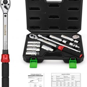 11Pcs 3/8″ Drive Spark Plug Socket Set with Click Torque Wrench, Spark Plug Gapper, Universal Joint, Extension Bar, 9/16″, 5/8″, 3/4″, 13/16″, 14, 16 and 18mm, CR-V Sockets with Rubber Rings
