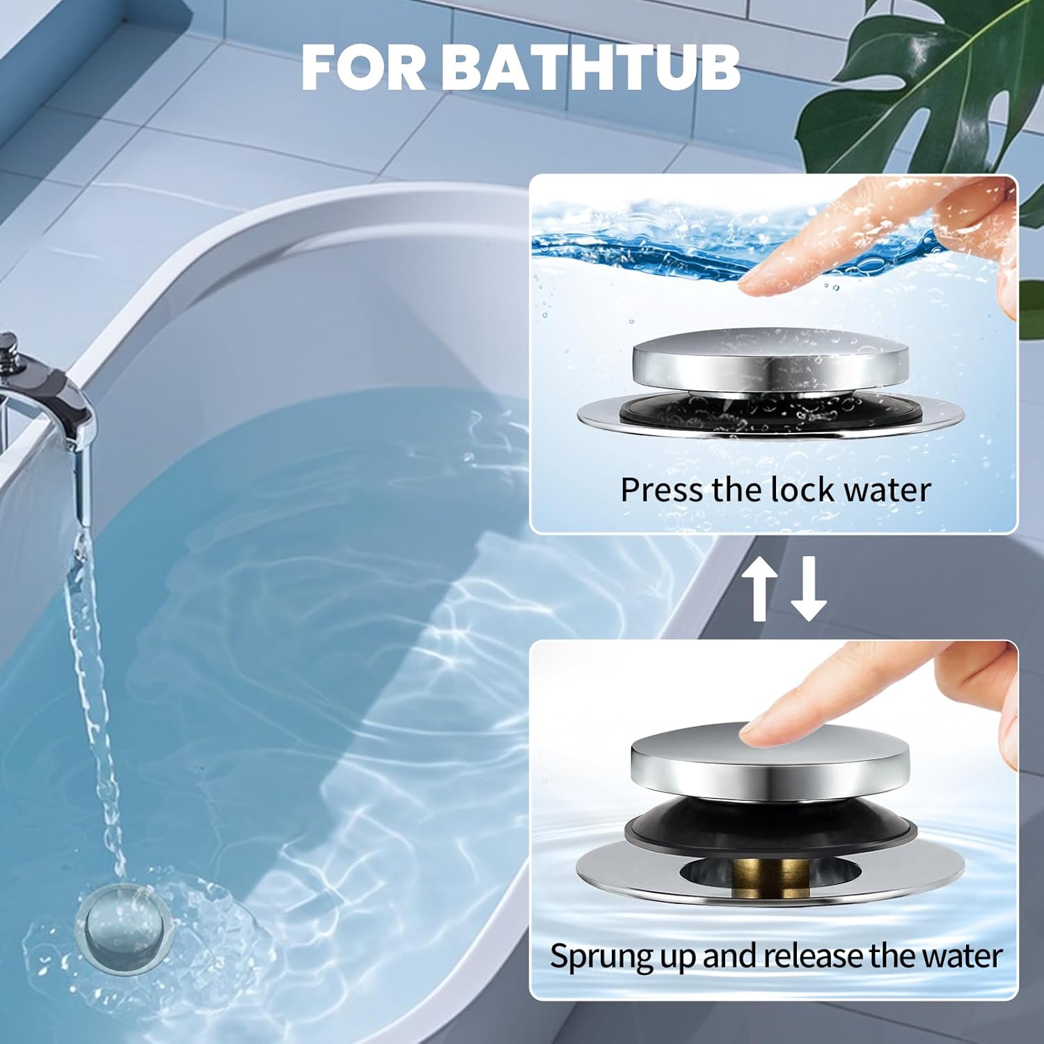 Universal Bathtub Drain Stopper,Bathroom Tub Drain Plug Pop Up,Replaces Bath Tuh Lift and Turn, Tip-Toe and Trip Lever, Solid Brass, Suitable for 1 3/8" and 1 1/2" Bath drains - Image 6