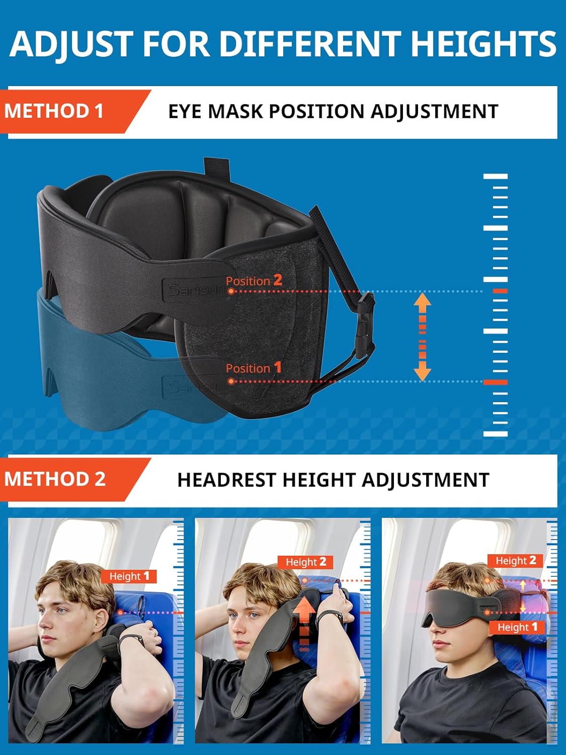 Travel Pillows for Airplanes, 360° Support Headrest Pillow with Eye Mask for Sleeping Long Flights, Travel Pillow for Car Road Trip, Car Headrest, Travel Accessories Stop Bobblehead, Black - Image 6