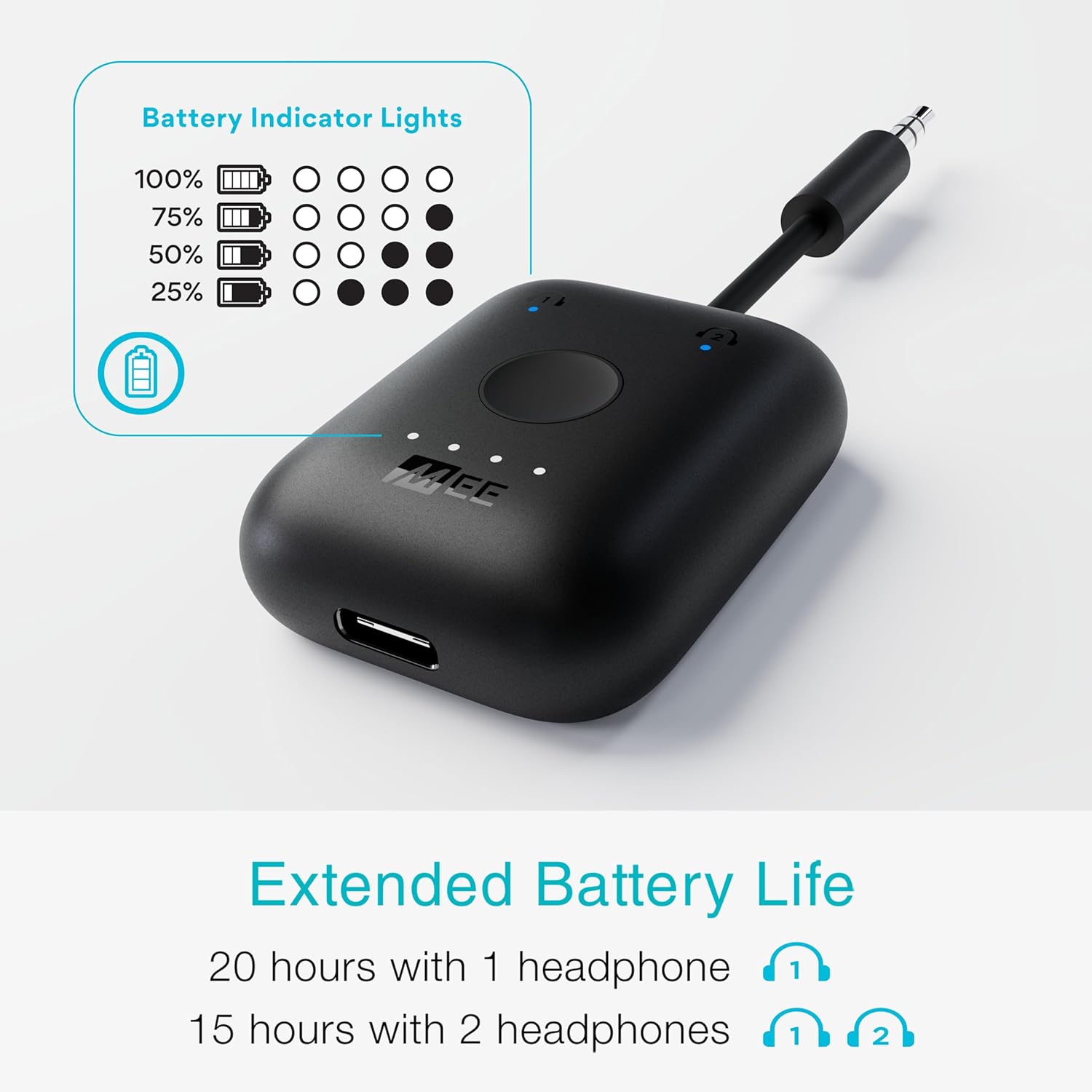 MEE audio Connect Air (2 PACK) in-Flight Bluetooth Wireless Audio Transmitter Adapter for up to 2 AirPods/Other Headphones; Works with All 3.5mm Aux Jacks on Airplanes, Gym, TVs, & Gaming, Black&White - Image 7