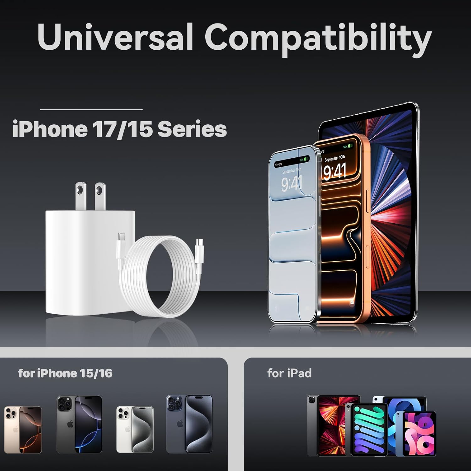 iPhone 17 16 15 Pro Max Charger 10 FT, iPhone 17 Charger Fast Charging Cord Long USB C 10FT Cable with 20W PD Fast iPhone 17 Pro Max Chargers Block for Apple iPhone 17/17 Pro Max/17 Air/16/15, iPad - Image 7