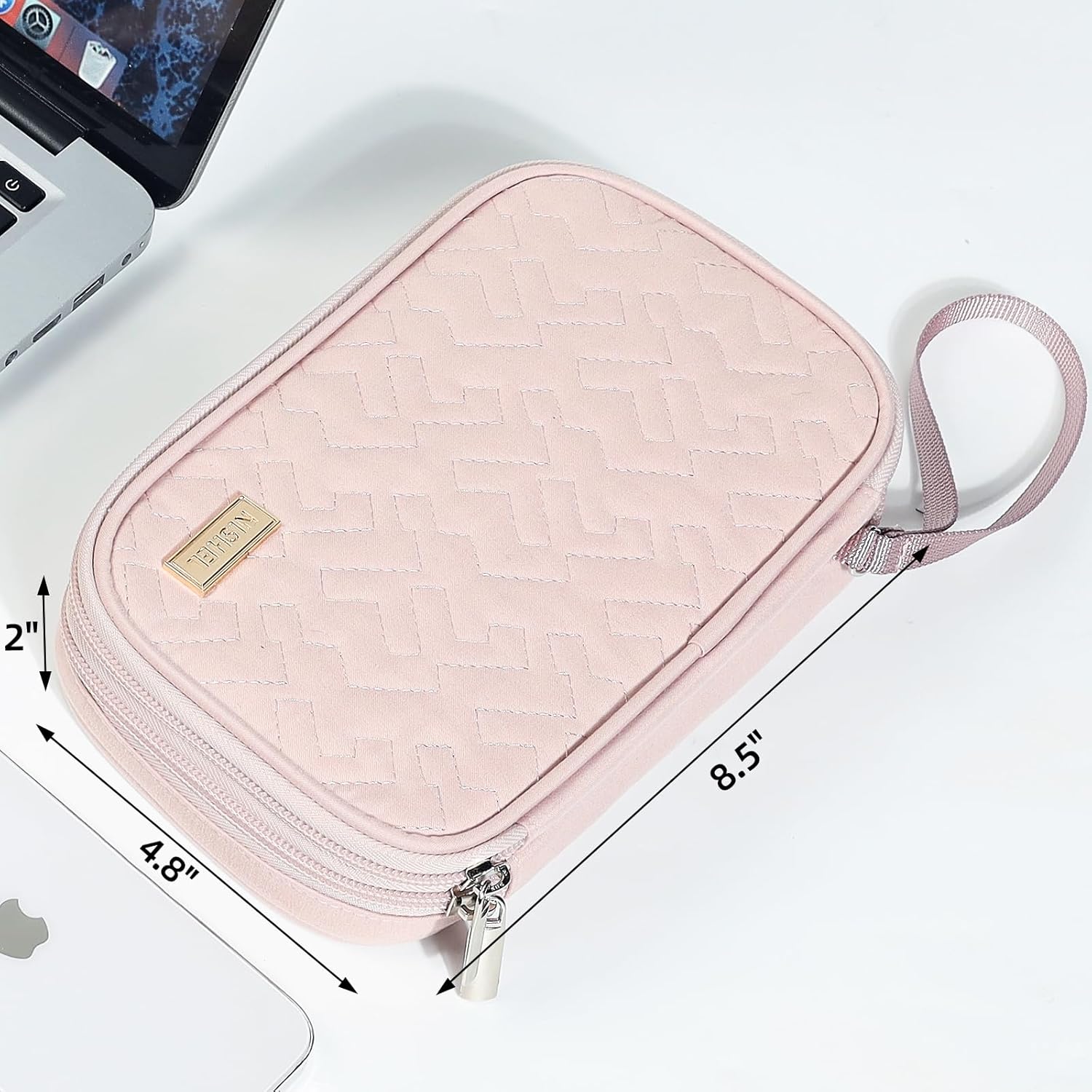 NISHEL Travel Cord Organizer Case, Double Layers Tech Electronic Bag, Essentials for Charger, Cable, Phone, Flash drive, Medium, Pink - Image 6