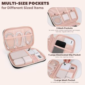 Electronics Organizer Travel Case, Charger Bag Cord Organizer Travel, Compact Tech Pouch Cable Organizer Bag for Charger, Cords, Phone, Headphones, Flash Drive, SD Card (Black, Small-Single Layer)