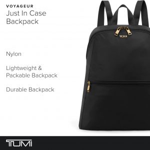 TUMI – Just In Case Foldable Backpack – Lightweight, Compact Travel Backpack – For One Bag Travel – 15.5″ X 12.3″ X 4.5″ – Black with Gold Hardware