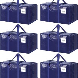 6 Pack Extra Heavy Duty Large Moving Bags with Strong Zipper & Comfortable Handles, Sturdy & Durable Clothes Storage Bags Totes Bins, Blue Packing Moving Boxes for College Supplies, Dark Blue