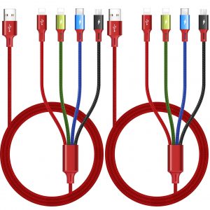 Multi Charging Cable 3.5A, [2Pack 6Ft] 4 in 1 Multiple Charging Cord Braided Multi USB Cable Adapter with Lightning/Type C/Micro Ports for Cell Phones/iPhone Series/Samsung Galaxy/PS/Tablets & More