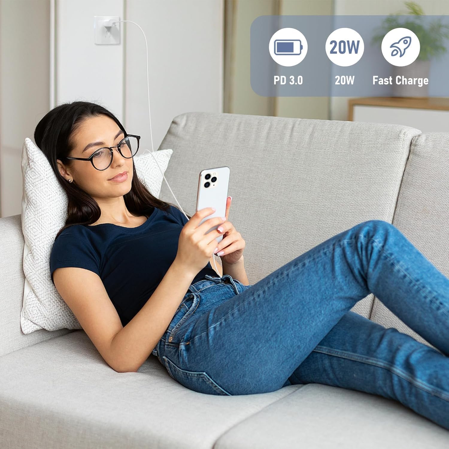 Essri Fast Charger for iPhone 14 13 12 Charge Fast Charging, 2Pack 6FT+10FT USB C to L Cable with 20W USB C for i Phone Charger Block, Compatible with iPhone 14 13 12 Pro/14 Plus/13 Pro Max - White - Image 6