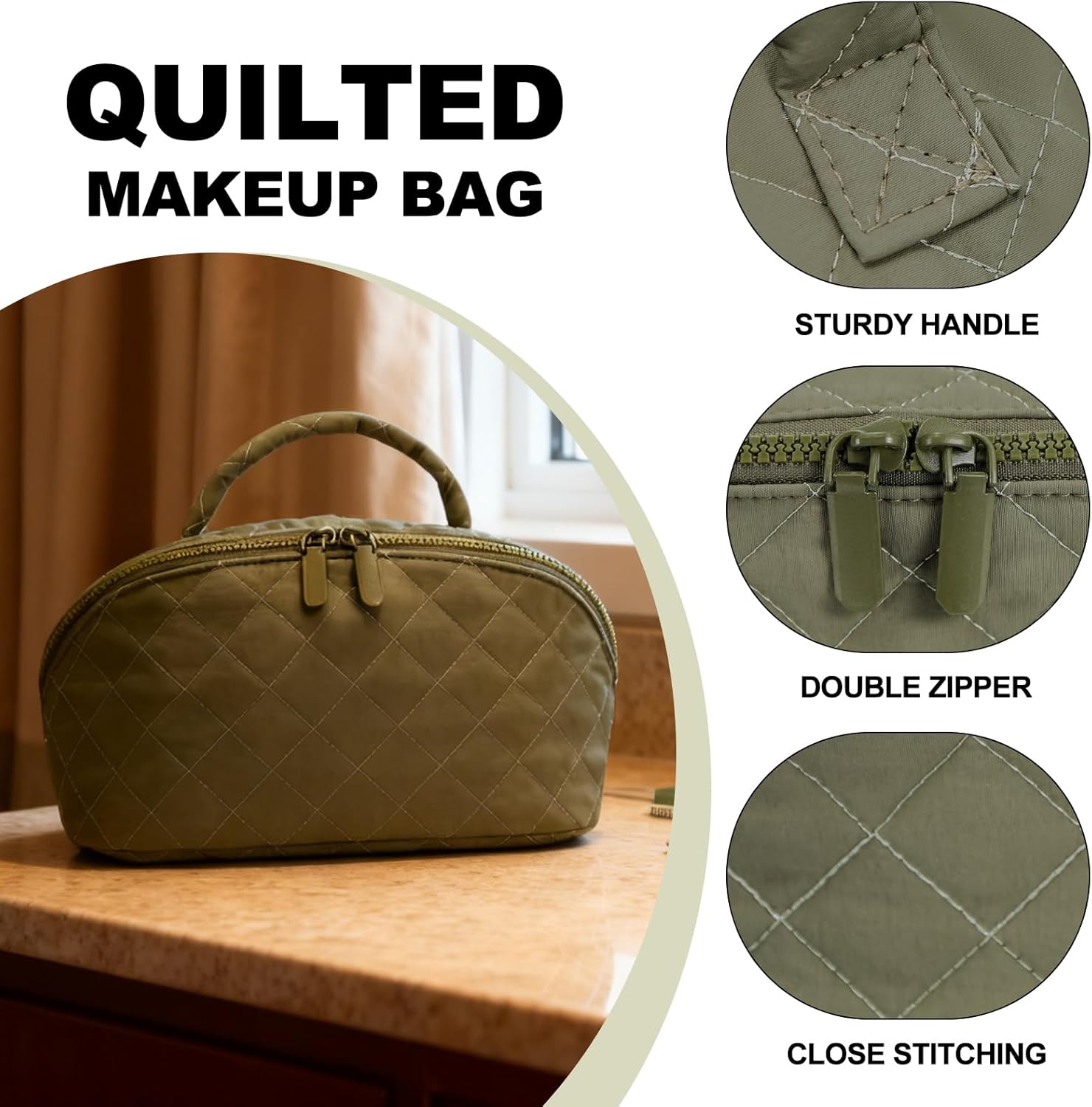 Makeup Bag,Quilted Puffer Cosmetic Bags,Travel Toiletry Bag for Women,Large Capacity Waterproof Make up Bag Set - Image 4