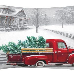 Jbralid Vintage Farmhouse Christmas Pillowcase Red Truck and Pet Dog Winter Pillow Cover Cotton Linen Hidden Zipper Design Indoor Home Decor Throw Pillow Case 20×36 Inch