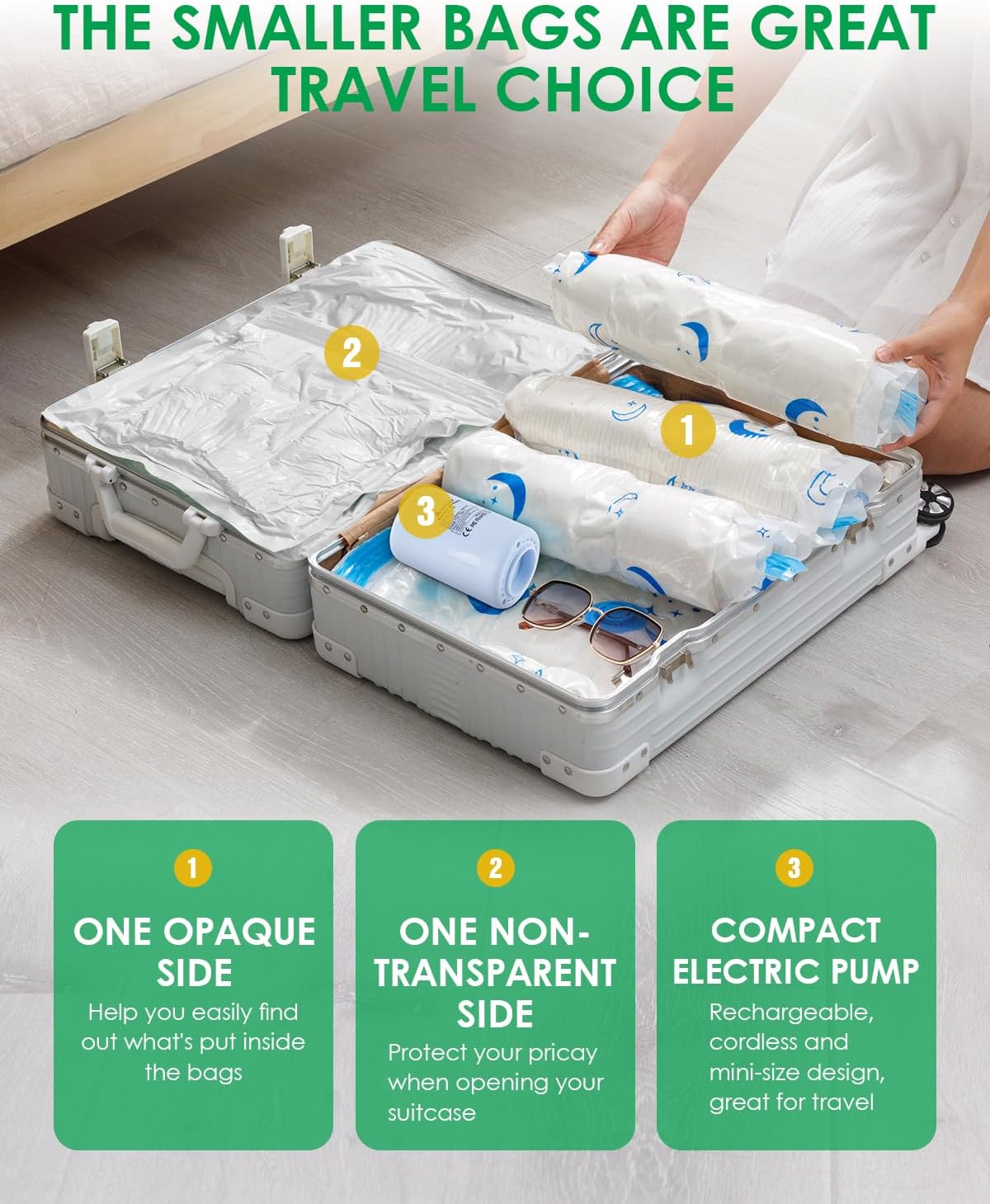 Travel Compression Bags, 25 Pack Vacuum Storage Bags with 1500mAh Rechargeable Battery, Vacuum Seal Bag for Space Saving Clothes, Blanket, Duvets, Pillows, Comforters, Travel Essentials, Luggage - Image 3