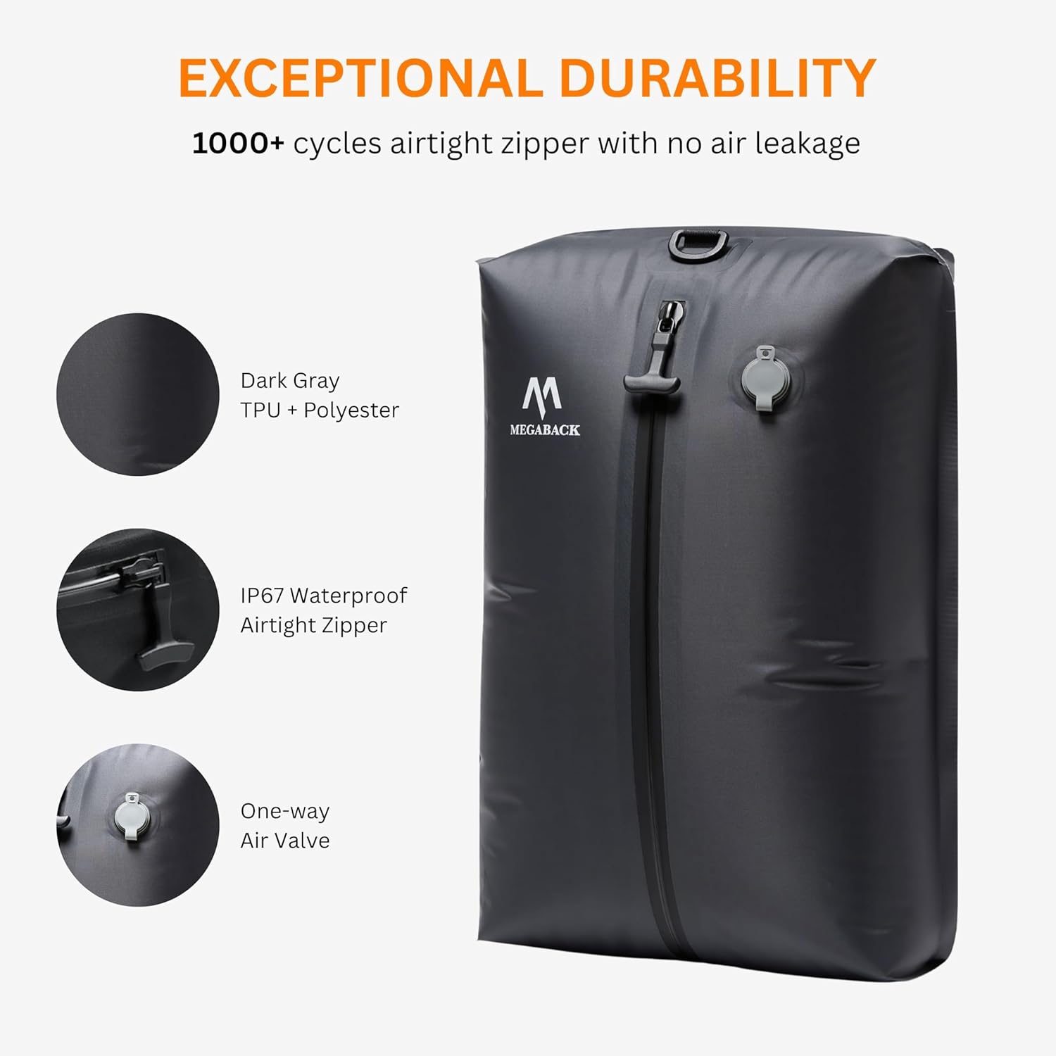 Megaback Vacuum Bags for Travel, IP67 Reusable Vacuum Seal Bags for Clothing with Electric Pump, Vacuum Seal Packing cube for Suitcases, Backpack & Travel (2PC+Pump) - Image 3