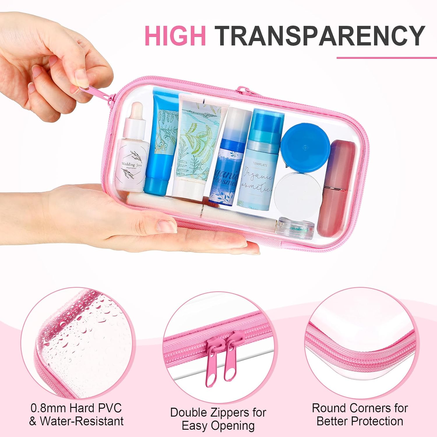 Hoolerry 3 Pcs Clear Hard Zipper Case Makeup Bag Plastic Zipper Pouch Christmas Storage Case Portable Travel Organizer Bin for Cosmetics, Building Blocks, Puzzles(Multicolor,S) - Image 3