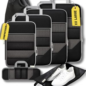 7-Set Compression Packing Cubes for Travel, Lightweight Luggage Packing Organizer for Backpacks & Suitcases, Space Saving Perfect Packing Essentials Double Zipper Travel Accessories