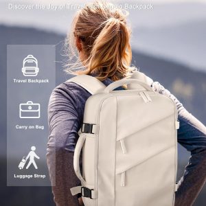 Capolo Travel Backpack for Women Men Waterproof Laptop Backpack Flight Approved Carry On Backpack Overnight Weekender Bag College Bookbag for Business, Work, Traveling Fits 15.6 ” Laptop,Beige