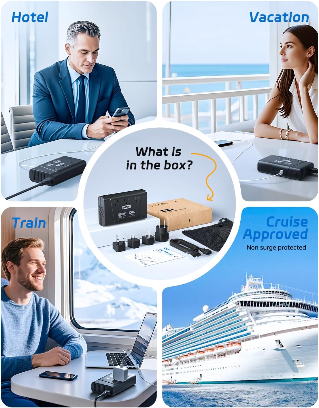 DOACE 220V to 110V Converter - 800W Voltage Converter US to Europe for Hair Straightener, Curler, Phone, Power Converter with 2 USB C & 2 USB A Ports, European Travel Plug Adapter UK, US, AU, EU - Image 7