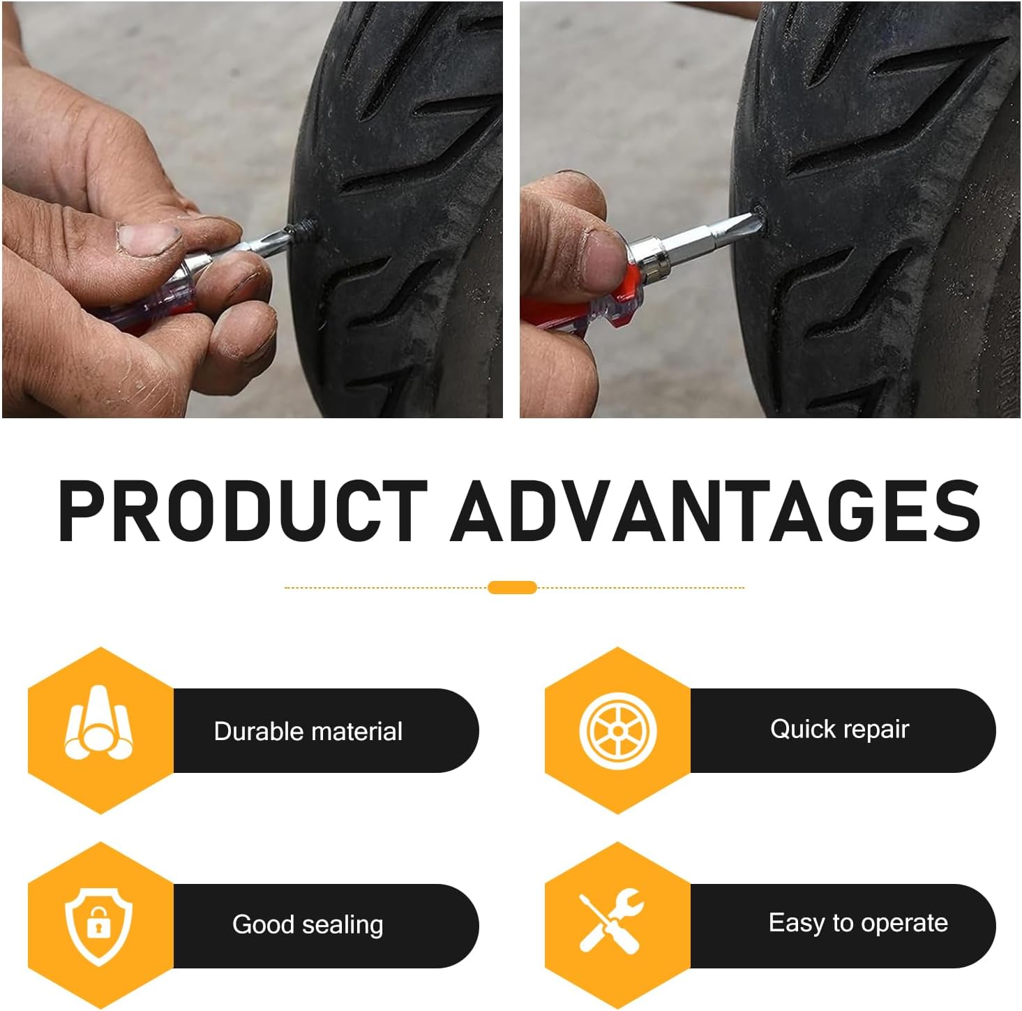 60 PCS Tire Repair Rubber Nails, Rubber Vacuum Tire Repair Kits, Spiral Tire Screw Plugs, Universal Self-Service Tool for Car Motorcycle Truck Tire Puncture Repair (Black) - Image 6