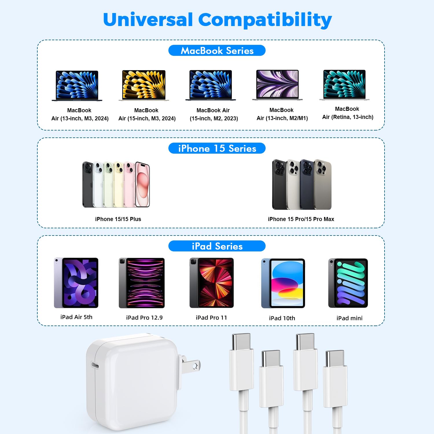 USB C Charger for MacBook Air MacBook Pro 13 14 15 16 inch,M1 M2 M3 Apple Laptop Charge,2Pack 30W USBC Power Adapter,Compatible with iPhone 17/16/15 Pro Max,10FT Extra Long Cable Mac Book Pro,iPad Pro - Image 7