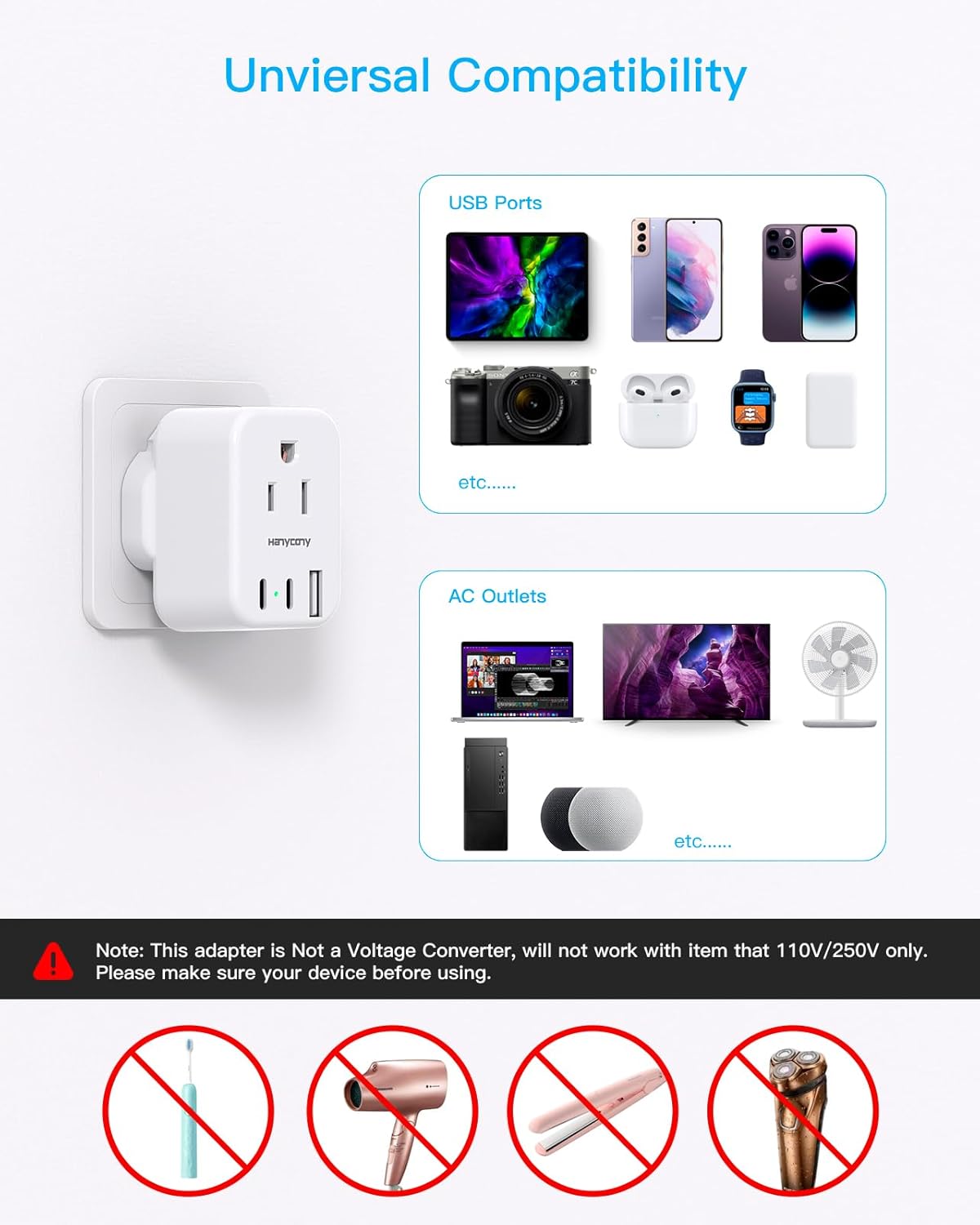 UK Travel Plug Adapter, HANYCONY US to UK Type G Ireland Travel Adapter 2 Outlets 3 USB Ports(2 USB C), UK Power Adaptor for USA to Dubai England London Scotland British Kenya Irish Hongkong, 2 Pack - Image 5