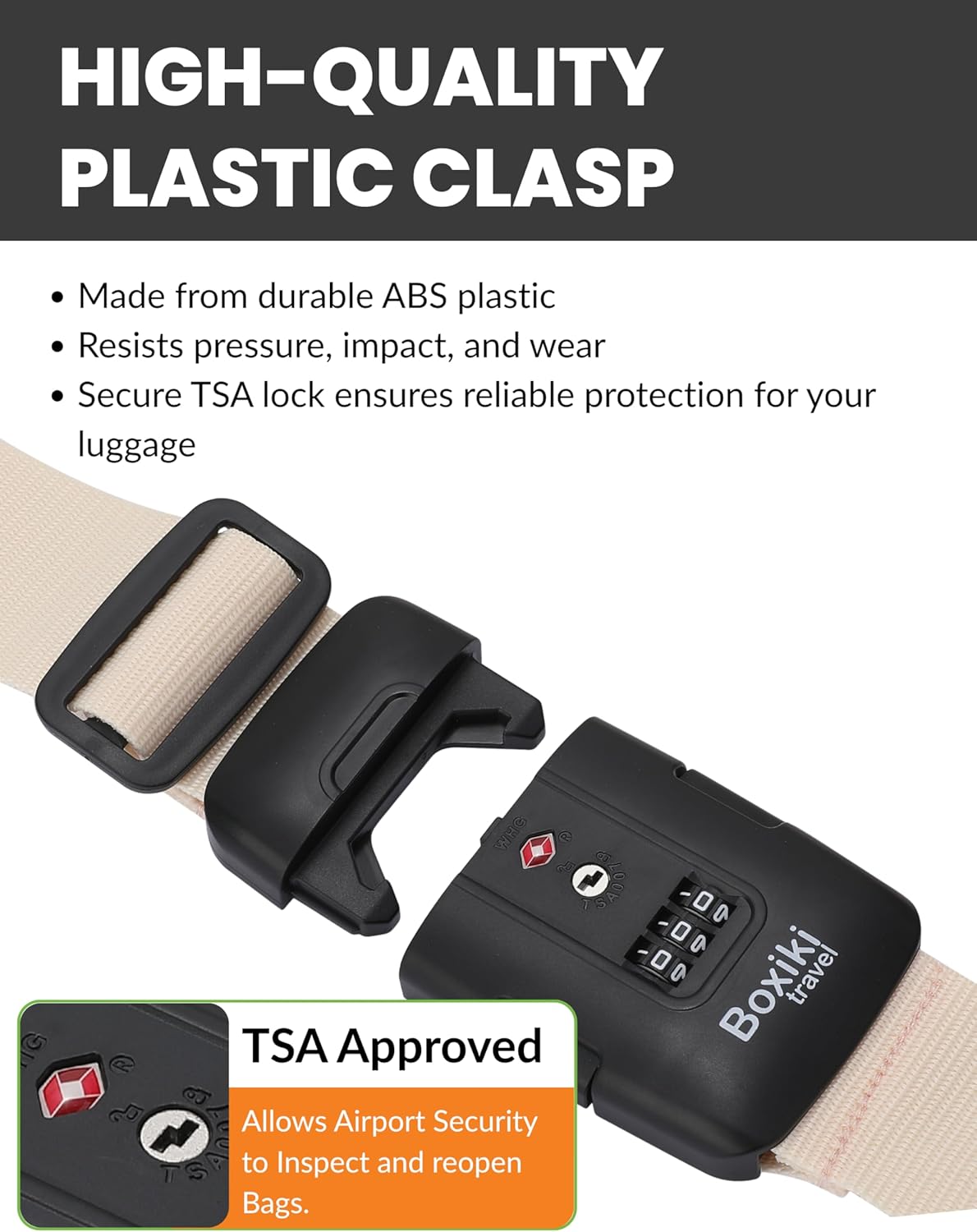TSA Approved Luggage Straps – Set of 2 Anti-Burst Adjustable Polyester Suitcase Belts with 3-Dial Combination Lock – Prevents Accidental Opening, Secure Travel (Beige) - Image 2