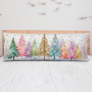 PQKIY Coquette Preppy Rainbow Christmas Trees Body Pillow Covers 20×54,Preppy Holiday Winter Decor,Colourful Winter Festive Decorative Long Hug Pillow Case with Hidden Zipper for Bed Couch Sofa